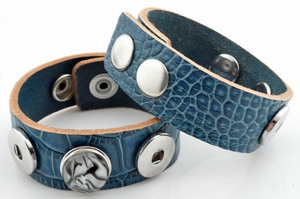 Leather bracelet blue snake print, wrist 17.5-19.5-21,5 cm