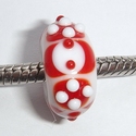 White with red and white dots 